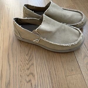 CROCS Khaki Canvas Frayed Slip-On Loafers Size 13 Boat shoes